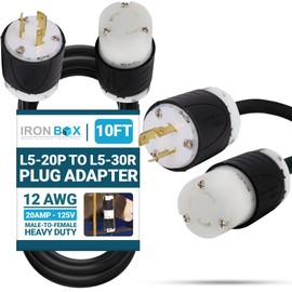 IronBox Electric NEMA L5-20P to L5-30R Plug Adapter Power Cord - 20A,125V, 12 AWG - UL Listed Power Extension Cable - Heavy Duty Plug and Connector for Generator, RV, Data Centers & More (10ft, Build)