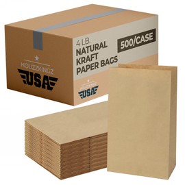 Kraft Brown Paper Lunch Bags | 4 Lb – 500 Pack | Bulk Disposable Lunch Size Paper Bags Sacks for Kids, Small Business, Sandwich Snack Food Bag, Grocery Shopping Bags, Restaurant Supplies, Retail Store