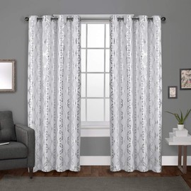 Exclusive Home Curtains Modo Metallic Geometric Window Curtain Panel Pair with Grommet Top, 54x84, Winter White, 2 Count