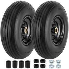 4.00-6 Flat-free Tire and Wheel, 13" Wheelbarrow Wheels and Tires with 5/8" or 3/4" Bearings 4.00-6 Solid Tires Replacement for Wheelbarrow, Gorilla Cart, Hand Trucks, Garden Carts(2 PCS)