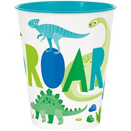 Unique 75807 Reusable Plastic Cups-295 ml-Blue & Green Dinosaur Party-4 Count (Pack of 1), Multicolour