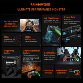 Wireless Controller, BIGBIG WON Rainbow 2 Pro PC Controller 6-Axis Gyro Sensor, Hall Effect Trigger, ALPS Joystick, Custom Button, 3.5mm Audio Gamepad for PC Windows/Android/iOS/Switch Controller