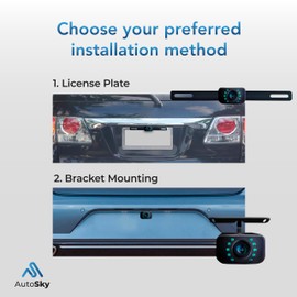 10 LED Back Up Camera - Reliable Backup Camera for Car - Two Installation Option License Plate Mount and Bracket Mount - Ideal Rear View Reverse Camera - AutoSky