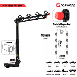 Forwode Hitch Mount Rack Fits 4 x 35 lbs Bicycles, Bike Hitch Rack for Car, Foldable Wobble Free, Hitch Lock, 2-Inch Receiver