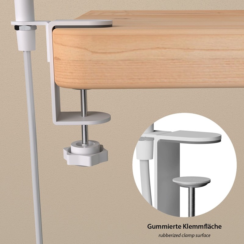 ledscom.de Clamp Light, Gooseneck LELE, Switch, Matte White, 1x E27