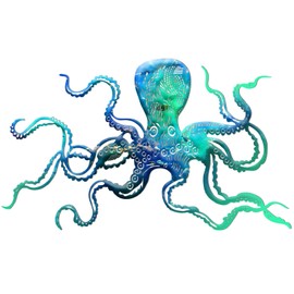 Zhengmy Octopus Metal Wall Art Decor 18 x 11 Inch Extra Large Octopus Wall Hanging Sculpture Nautical Beach Ocean Theme Home Wall Decor(Ocean Blue)