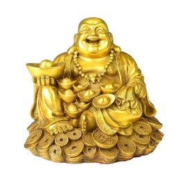WEALTHCOMING Laughing Buddha Statues,Wealth Buddha Figures On Coins,Lucky Buddha Art Desk Decor