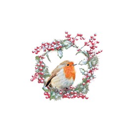 Napkin "Robin in Berry Wreath" 5 or 20 Pieces Pack of 20