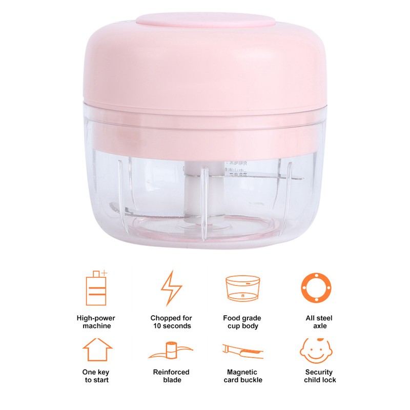 100ML Pink Garlic Grater USB Charging Electric Garlic Crusher Pressing
