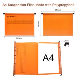 Srvnpioy A4 Suspension Files with Tabs and Card Inserts for Filing Cabinets (Pack of 12, Orange) Polypropylene A4 Hanging Filing Storage Folders for Office Home School