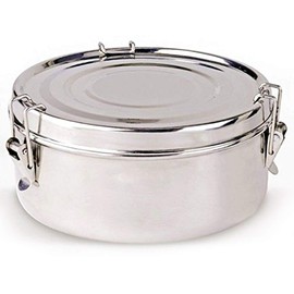 LS Kitchen - Stainless Steel Lunch Box - 2-Piece Lunch Box - Round Snack Box - Silver - Diameter 16 cm - 1.4 L