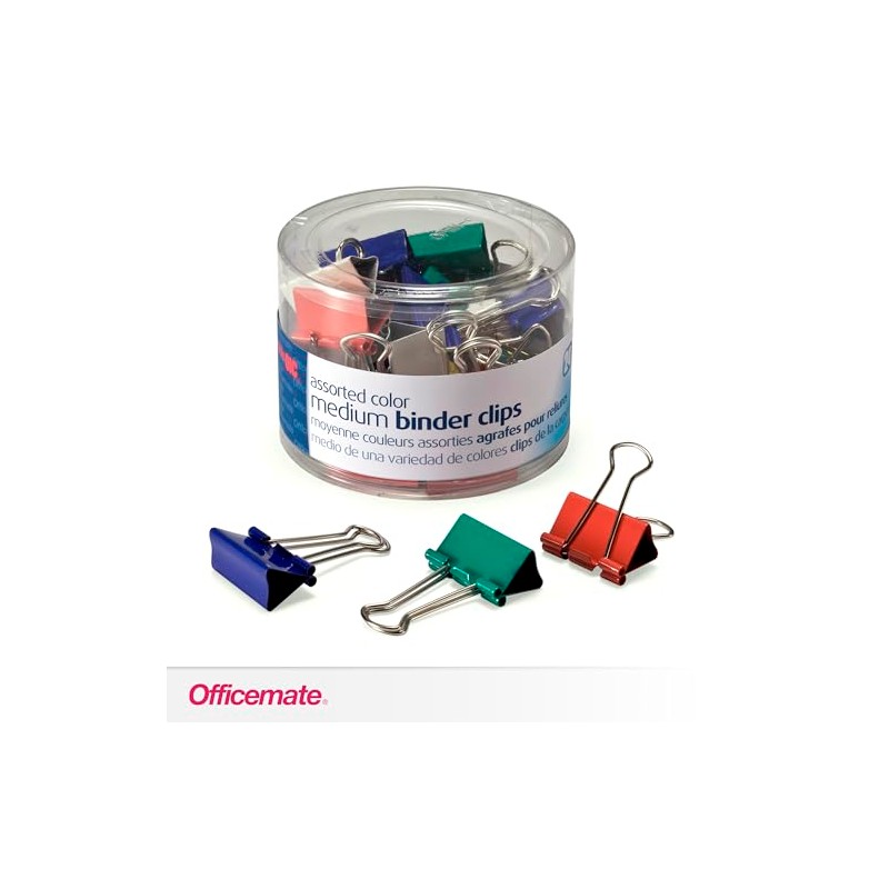 Officemate 31029 Binder Clips, Medium, Pack of 24, Assorted Colors