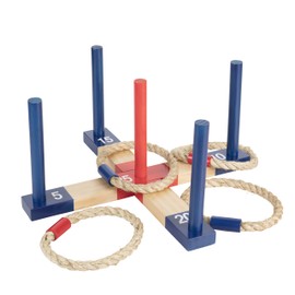 Triumph Compact and Portable Wood Ring Toss with 1 Wooden 5-Peg Target, 2 Red Rope Toss Rings and 2 Blue Rope Toss Rings