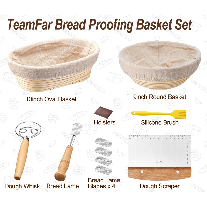 TeamFar Bread Proofing Basket Set, 9” Round & 10” Oval
