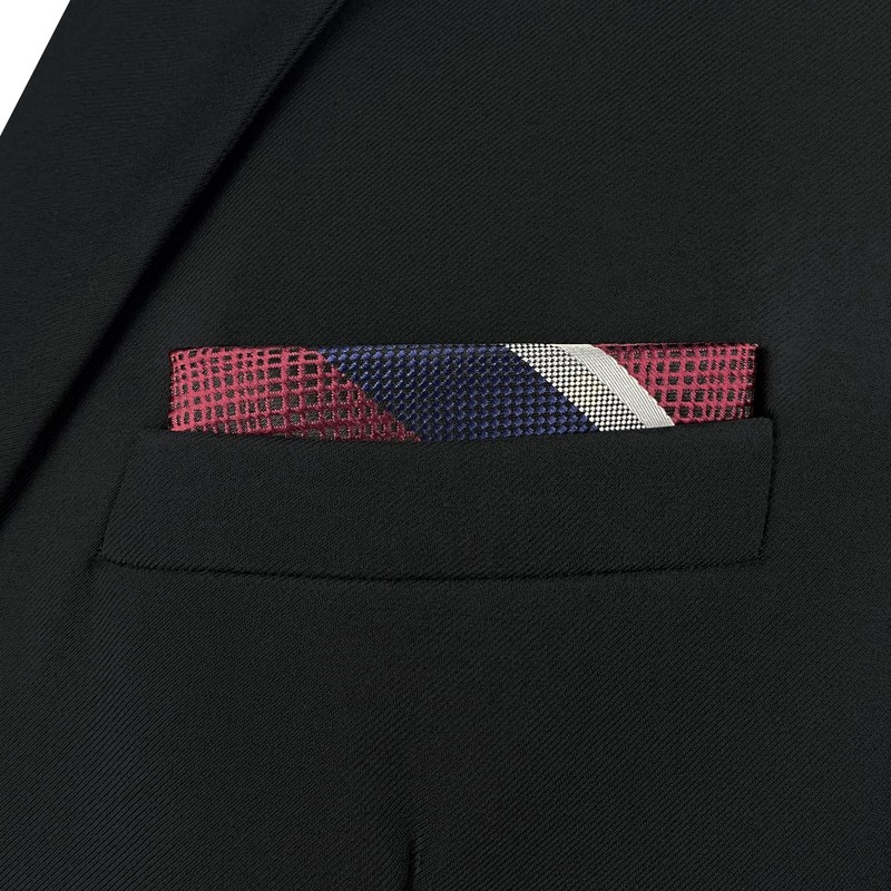 S&W SHLAX&WING Mens Pocket Square Striped Stripes Red Blue Large