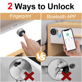 Pothunder Fingerprint Cabinet Lock, 1-1/4''(32mm) Length Auto Locking Cabinet, Fingerprint Bluetooth Lock Biometric Keyless Child Safety Cabinet Lock for File Drawer Furniture Double Door