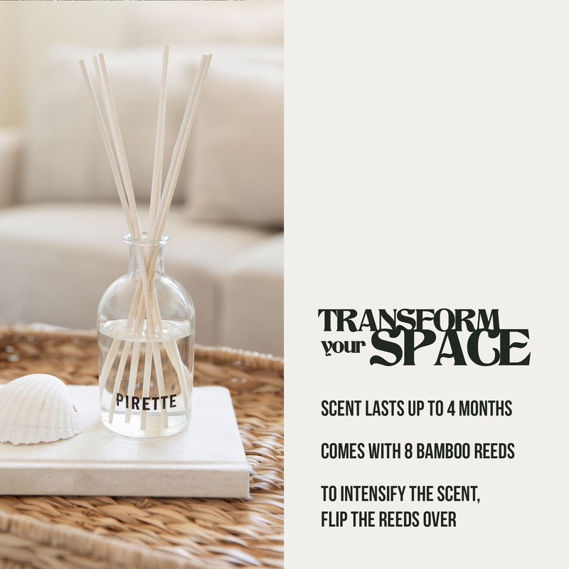PIRETTE Reed Diffuser, Beach Inspired Fragrance for Home, Notes of