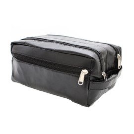 ASHLIN Solomon Vegan Leather Two Section Unisex Toiletry Kit- Dopp kit | 100% Genuine Vegan Leather | Black [T7538-00-01]
