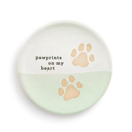 DEMDACO Inspired Everyday Collection Paw Prints On My Heart 2-Toned Mint Green and White 4 x 4 Stoneware Inspired Round Trinket Dish Jewelry Tray
