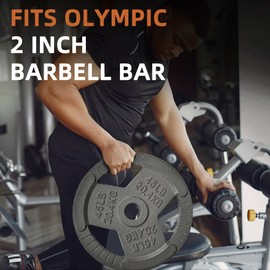 Fitvids Olympic Cast Iron 2-Inch Weight Plate for Strength Training & Weightlifting, Multiple Weights Available, 45LB (Single)