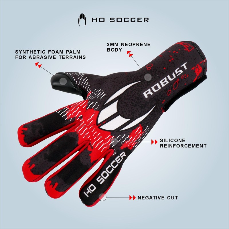 HO Soccer Robust Red Unisex Kids Goalkeeper Gloves, Black/Red, Size