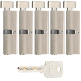 Jeriup 80mm(35/10/35) Euro Profile Lock Cylinder KEYED Alike Function with 5 Keys (dimple), Single Open Copper Lock Cylinder, Anti-Rust Corrosion Resistant Anti-Theft Wooden Door Lock Cylinder