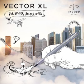 Parker Vector XL Rollerball Pen | Metallic Silver-Blue Lacquer on Brass | Fine Point with Black Ink Refill | Gift Box