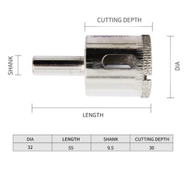 Diamond Hole Saw, LAIWEI Glass Drill bit, Coated core Drill, Porcelain Drill bit, Granite Drill bit, Marble Drill, Electric Drill bit, Ceramic Drill bit，Cutting Diameter（1-1/4”(32mm)