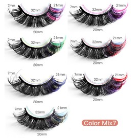 7 Paare 3D Künstliche Wimpern Russische Falsche Wimpern Natürlicher Look, Curly Cat Eye Lashes D Curl Falsche Wimpern mit Natürlichem Wispy-Volumen Katzenauge Wimpern,Farbige Wimpern
