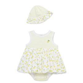 Little Me Clothes for Baby Girls' Lemons Popover with Hat, Pale Banana/White, 9 Months