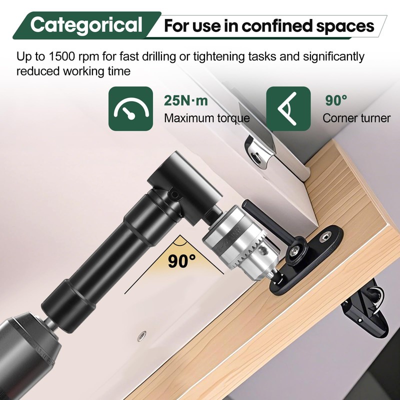 HSEAMALL Right Angle Drill Attachment, 90-Degree Chuck, 1-10mm Range, 8mm