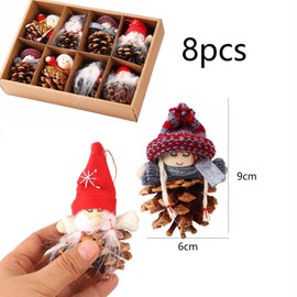 HERZONE 8 Pieces Christmas Gnome Pendants Christmas Tree Pendant Pine Cones Gnome Christmas Decoration Set Mini Gnome Tree Decoration Christmas, Decorative Gnome Christmas Pendant (8 Gnomes)