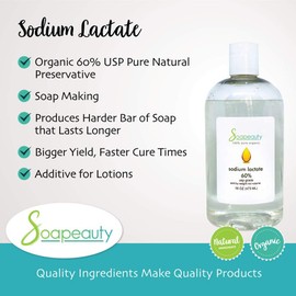 SODIUM LACTATE for Soap Making & Lotions | Organic 60% USP Pure Natural Preservative | Harder Bar of Soap, Bigger Yield, Faster Cure Time, Provides Moisture | Sizes 2 OZ to 7 LBS | 2 OZ