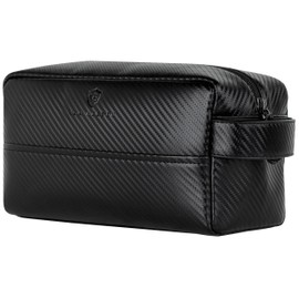 VON HEESEN Kulturbeutel Leder Kulturtasche für Herren & Damen - Echtleder Necessaire ideal zum Reisen - Waschtasche und Kosmetiktasche mit einem Hauptfach Carbon-schwarz, groß