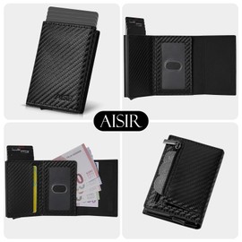 AISIR Wallet, Men's Mini Wallet with RFID, 8 Compartments for Credit Cards, Slim Wallet with Coin Compartment, Credit Card Holder (Carbon Black), carbon black, Modern