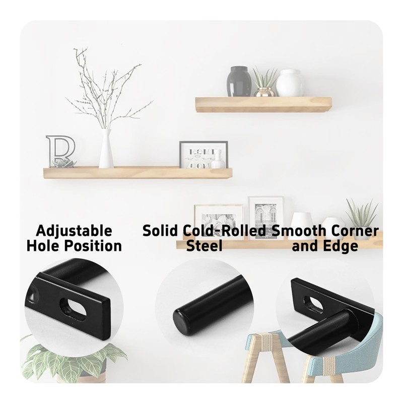AUXBC 4Pcs 5 Inch Black Floating Shelf Brackets, Heavy Duty