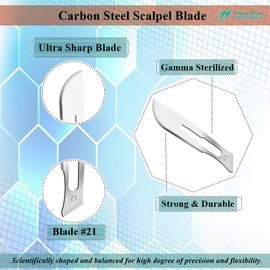 Box of 100 Scalpel Sterile Blades Carbon Steel Individually Foil Wrapped With Stainless Steel Scalpel Handle (Blade #21 + Handle #4)