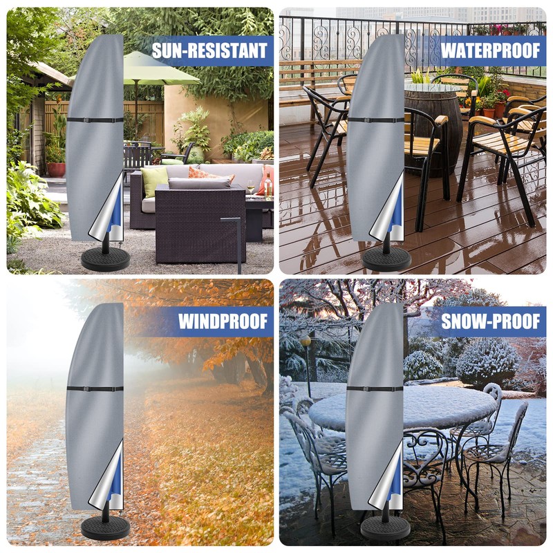Teynewer Parasol Cover Waterproof, Cantilever Parasol Protective Cover with Telescopic
