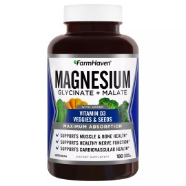 FarmHaven Magnesium Glycinate & Malate Complex w/Vitamin D3, 180 Capsules