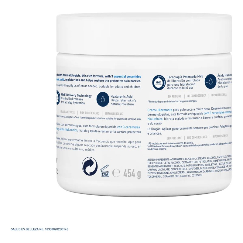 Crema Hidratante Cerave para piel seca a muy seca 454g