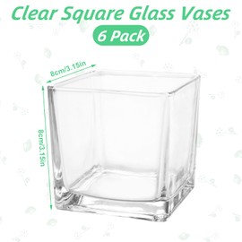 LDHHYH 6 Pack 3 x 3 x 3 Inch Square Glass Vases, Clear Square Vases for Centerpiece, Cube Flower Vases for Candle Holder Events Wedding Party Home Decoration