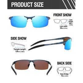 DUCO 8177 Men's Sunglasses, Polarized Sports Sunglasses, UV400, Hanko, Sangurasu, AL-MG Alloy, Ultra Lightweight Sunglasses for Men, For Driving, Bicycling, Fishing, Running, Golf, Matte Blue Frame