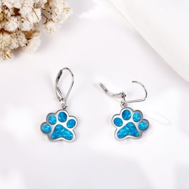 ONEFINITY Paw Print Earrings Sterling Silver Paw Drop Dangle Earrings Dog Cat Pet Paw Jewelry for Women Gifts (Blue opal paw)