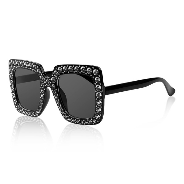 Lotsdonxia Rhinestone Square Sunglasses Large Frame Crystal Sunglasses Dazzling Costume