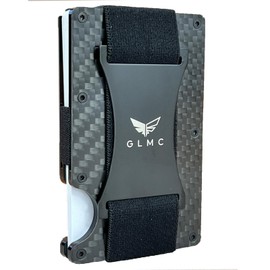GLMC Minimalist Metal Wallet RFID-Blocking Credit Card Holder with Cash Strap | Slim, Secure, Small and Stylish | Holds up-to 12 Cards-J2 (Carbon Elastic Cash Strap)