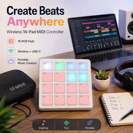 Wireless MIDI Pad Controller for Beat Making – 16 RGB Pads for Studio, DJ & Live Music Creation