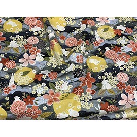 The Moon Rabbit Japanese Floral Night - Paintbrush Studio Cotton Fabric