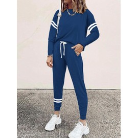 MASCOMODA 2 Piece Outfits for Women 2025 Fall Clothes Sweatsuits Matching Lounge Sets Joggers Long Sleeve Tops and Sweatpants(Dark Blue,Medium)