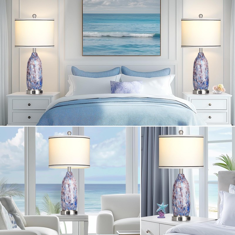 Coastal Lamps with USB A+C Ports & LED Night Light,