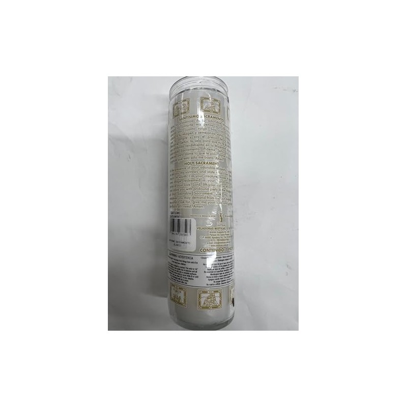 Holy Sacrament (Santisimo Sacramento) unscented White Pillar Candle in Glass